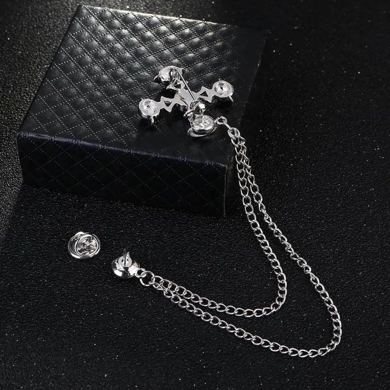 Skull Skeleton Pin Brooch with Crystal Rhinestones