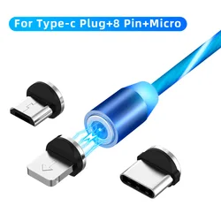 2021 3 в 1 светодиодный магнитный зарядный кабель Micro Usb Type C Магнитный usb-кабель для