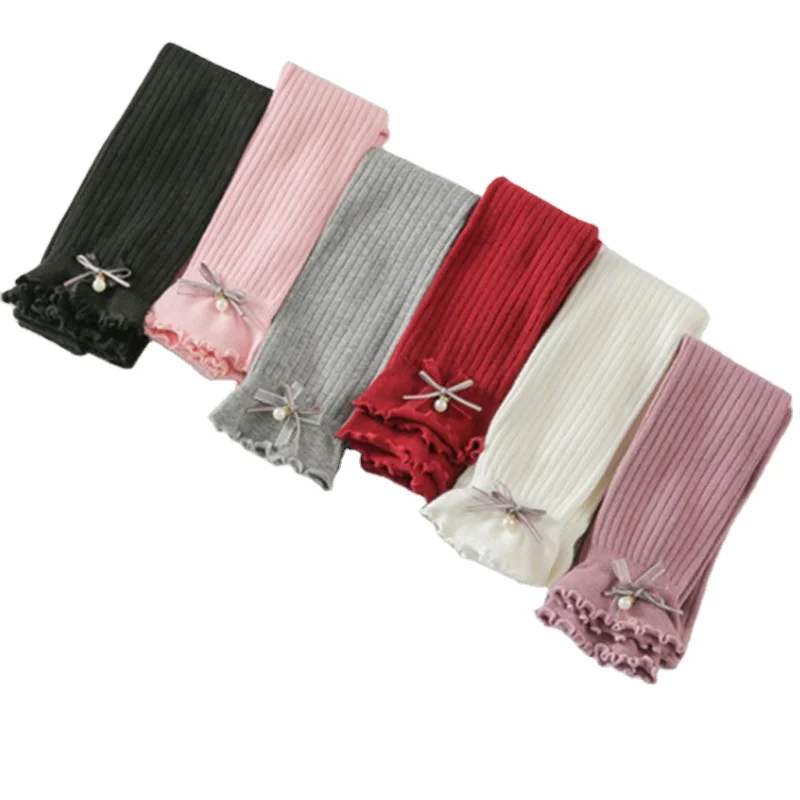 Лидер продаж однотонные теплые хлопковые милые ребристые штаны для маленьких девочек леггинсы