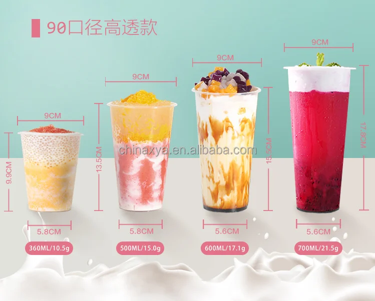 Custom logo printed clear 12, 16, 20, 24oz PP PET transparent disposable plastic boba cup with lid details