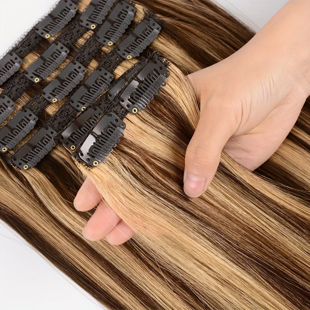 Extensions de cheveux à clipser P4/27 Color Highlight Cheveux humains raides_voghion.com