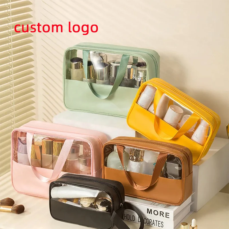 Custom Logo Clear Pvc Travel Wash Toiletry Bag Waterproof Plastic Cosmetic Makeup Bag for Bathroom