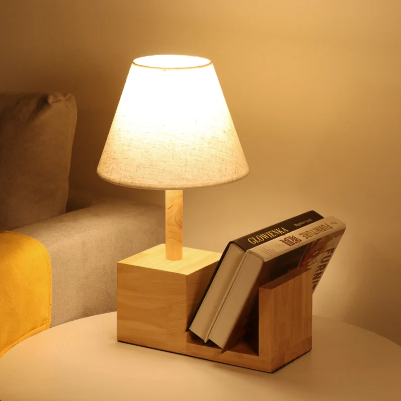 Wooden Bookcase Table Lamp Functional Stylish Light