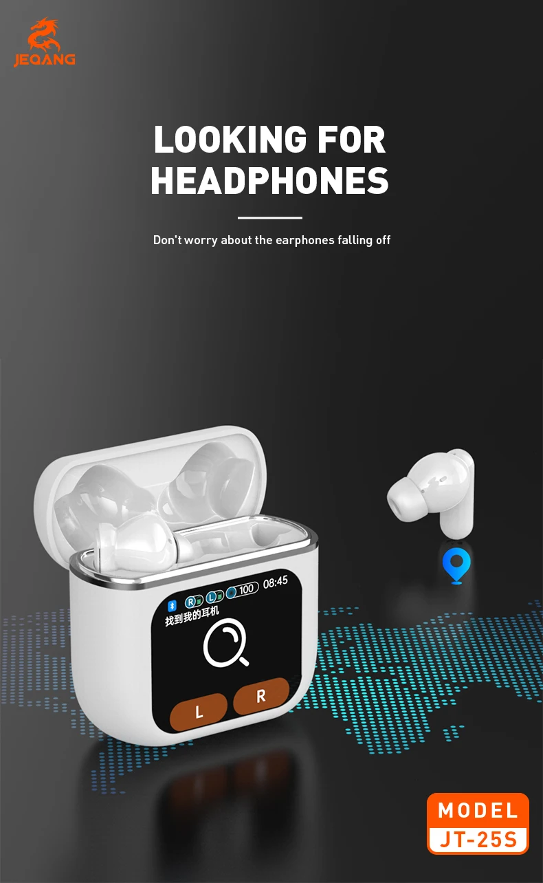 Jeqang-25S TWS LED Digital Display In-Ear for BT Earphones with ENC ANC Waterproof Function and Large Screen Display