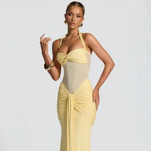 Summer Sexy Women Halter Backless Pleated Maxi Dress