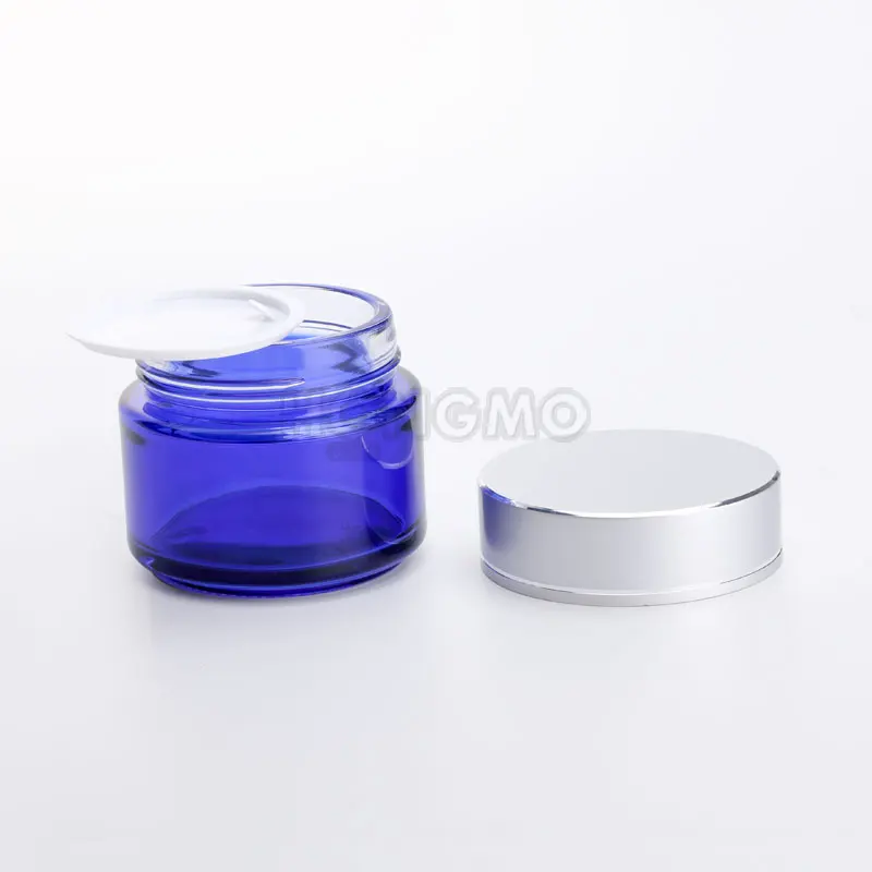 15ml 30ml 50ml Cobalt Blue Jar 2 oz 60ml 100 ml Glass Jars With Matte Silver Metal Lids for Cosmetic Cream Packaging
