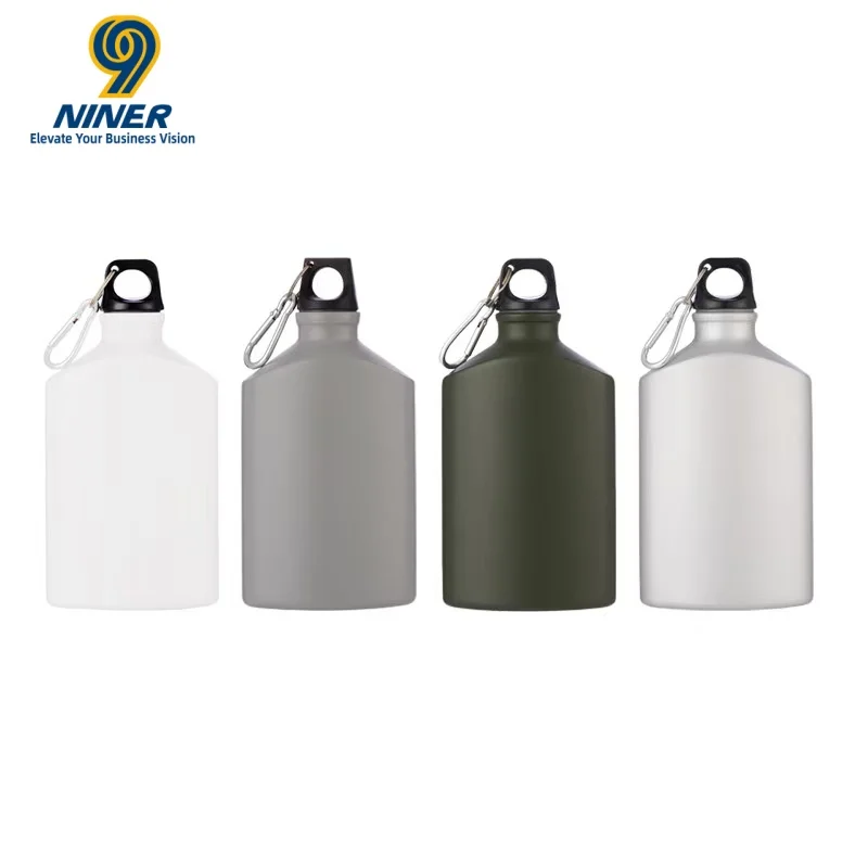 Sports water bottle single-layer aluminum cup flat strap mountain climbing mouth can be customized preview 2