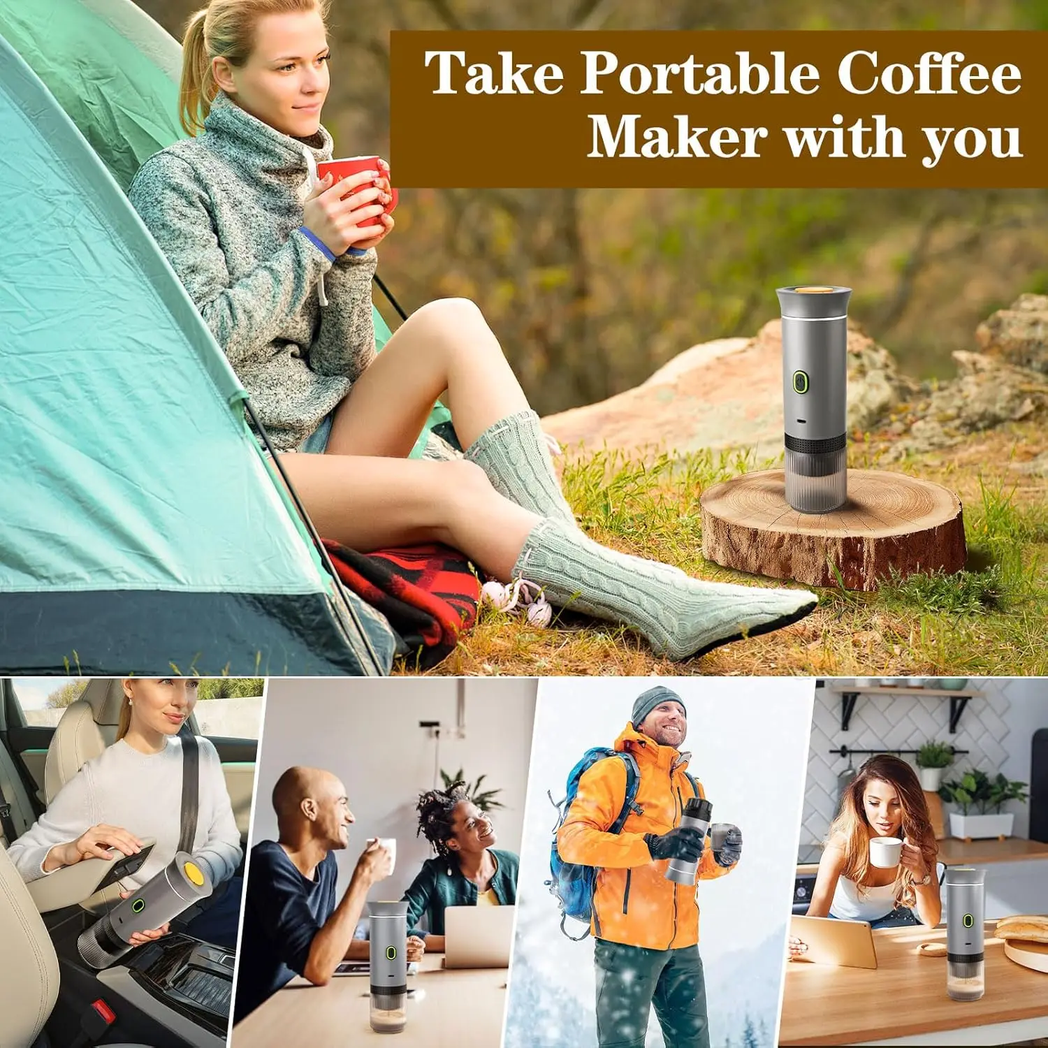 Macchina Per Caffè Espresso Portatile 3 In 1 – Compatibile Con Capsule E Caffè Macinato, Batteria 7500 MAh | Per Campeggio, Viaggi, Ufficio