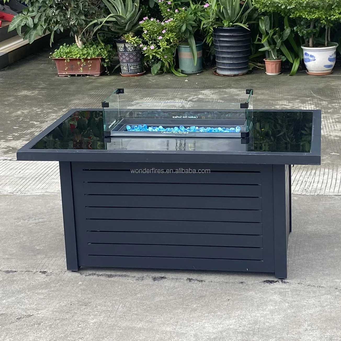44 Inch 4000 Btu Aluminum Hot Sale Rectangle Tempered Glass Top Fire