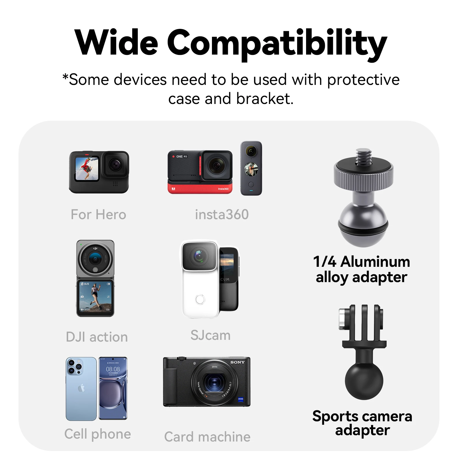 Telesin Accessories for GoPro Hero 13 12 11 10 9  DJI Action Cameras Clamp Mount with Ball Head Mount with 1/4 Thread