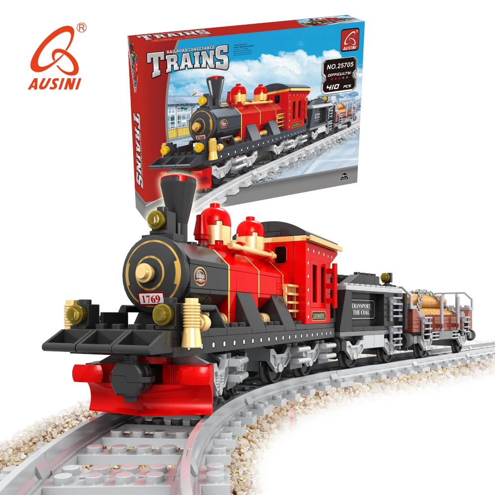NEW 410Pcs Retro Steam Train Building Blocks Bricks Model Educational Kids Toys 