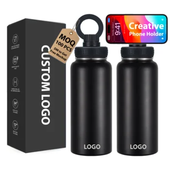 Custom Double Wall Vacuum Flasks 1L 32oz Magsafe Stainless Steel Insulated Sports Water Bottle with Magnetic Cell  Phone Holder