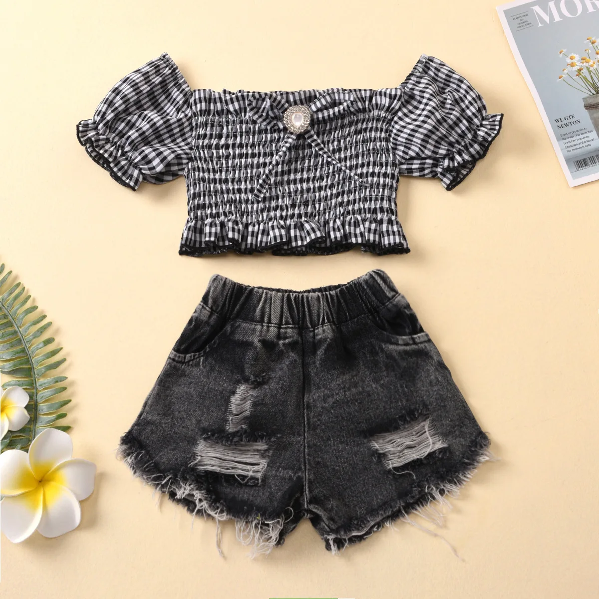 Bagilaanoe 2pcs Newborn Baby Girl Short Pants Set Checkerboard