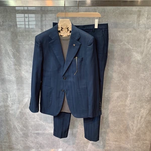New Coat Design Business Suit Man Casual Custom Thick Slim Fit Suits Blue