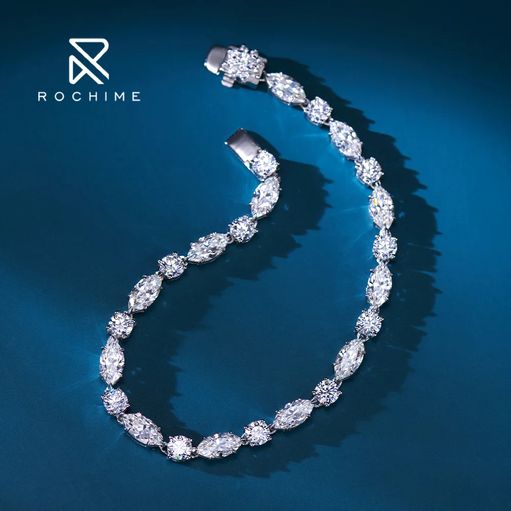 罗奇时尚闪亮品牌侯爵夫人切割拼接钻石手链925纯银5a锆石女性精品珠宝