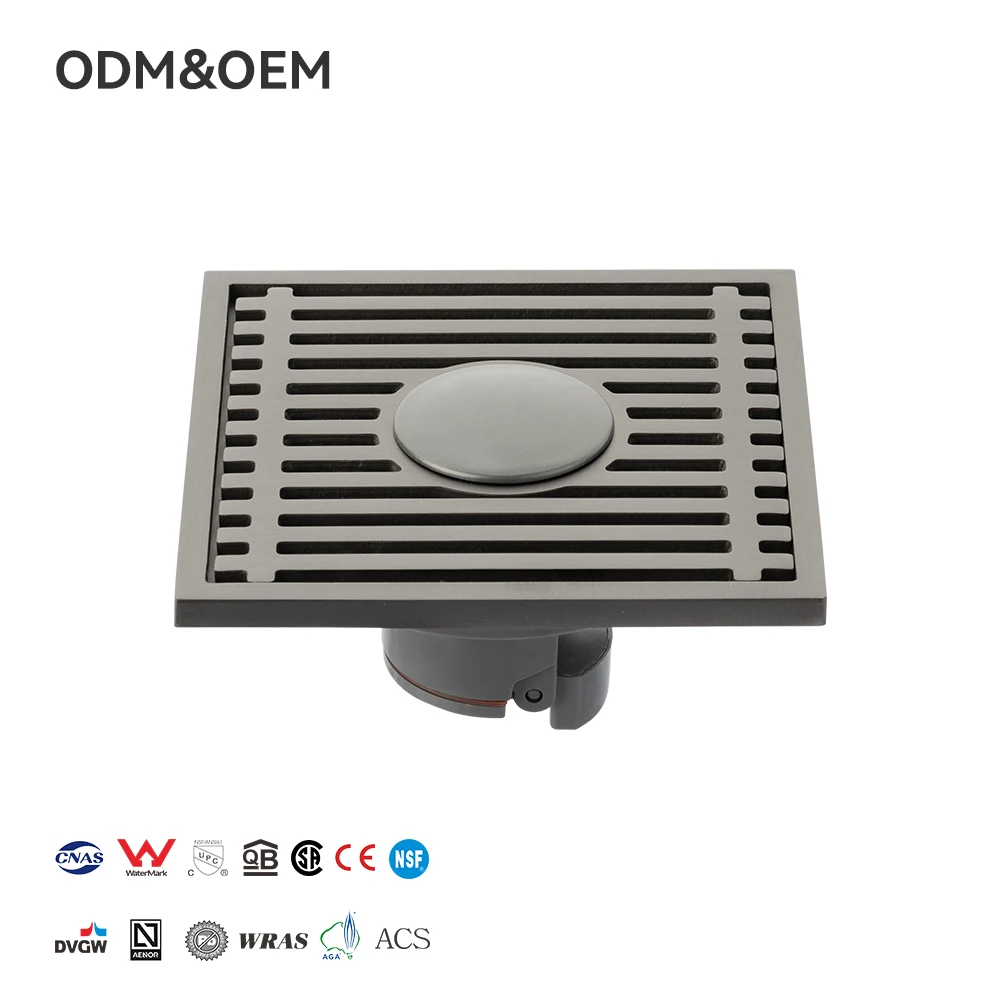 FANSKI Modern fegyverszürke rozsdamentes acél négyzet alakú fürdőszobai padlóleeresztő lefolyószűrő szagálló, korrózióálló, kettős használatú mosáshoz
