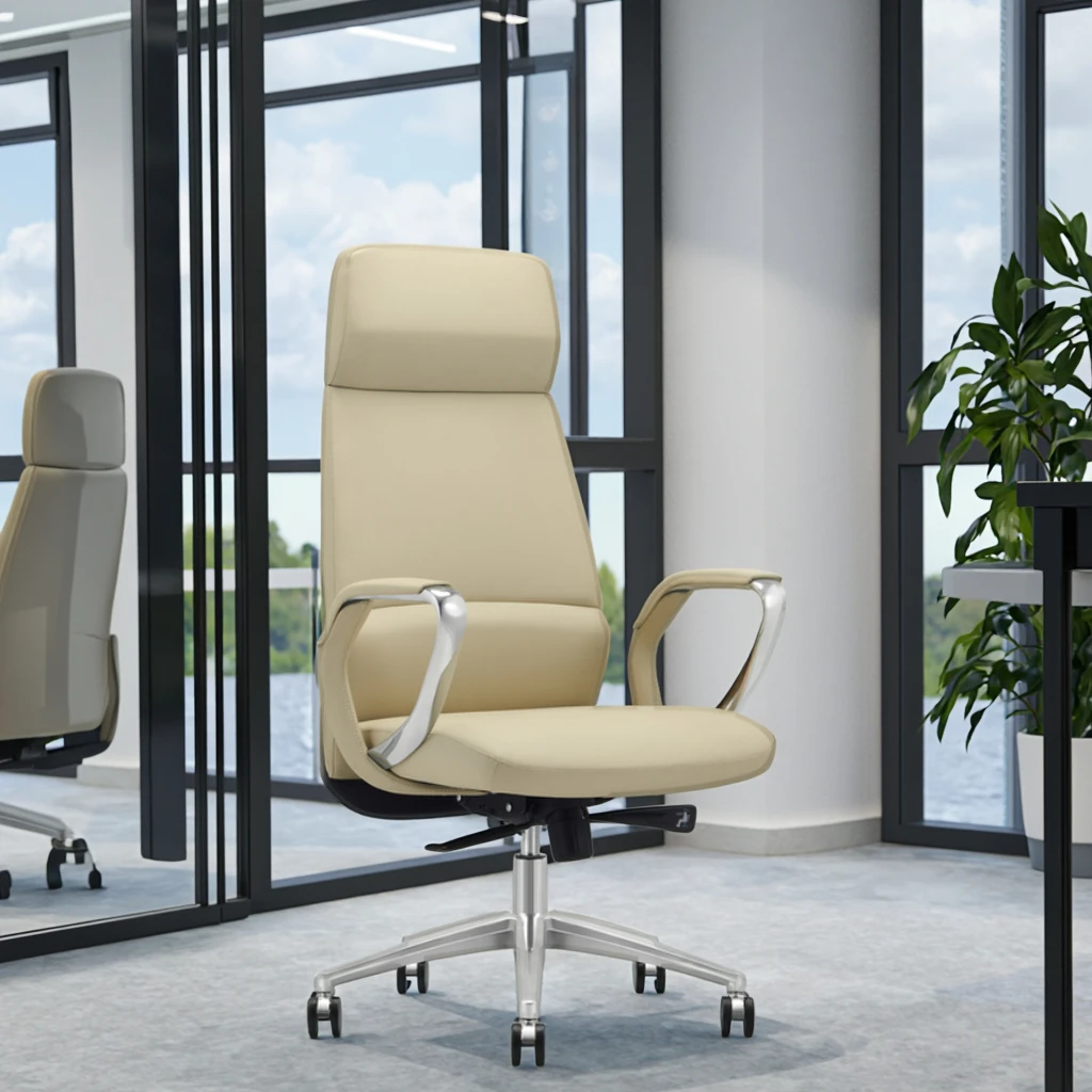 Modern Ergonomic Leather High Back Executive Office Chair with Adjustable Lumbar Support 3