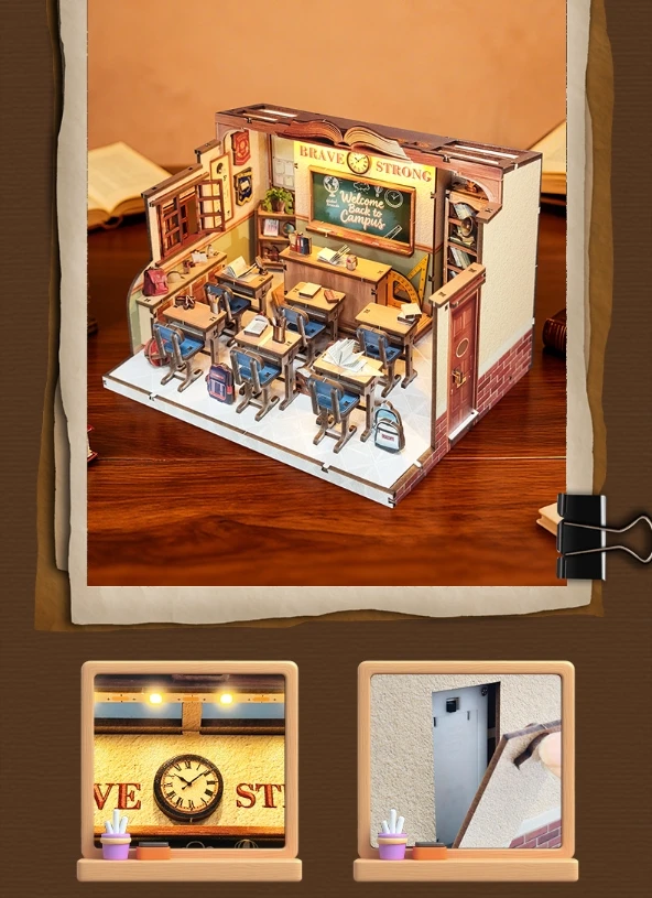 product diy wooden dollhouse miniature kit   student book nook  kids doll house with wooden architecture for creative building-4