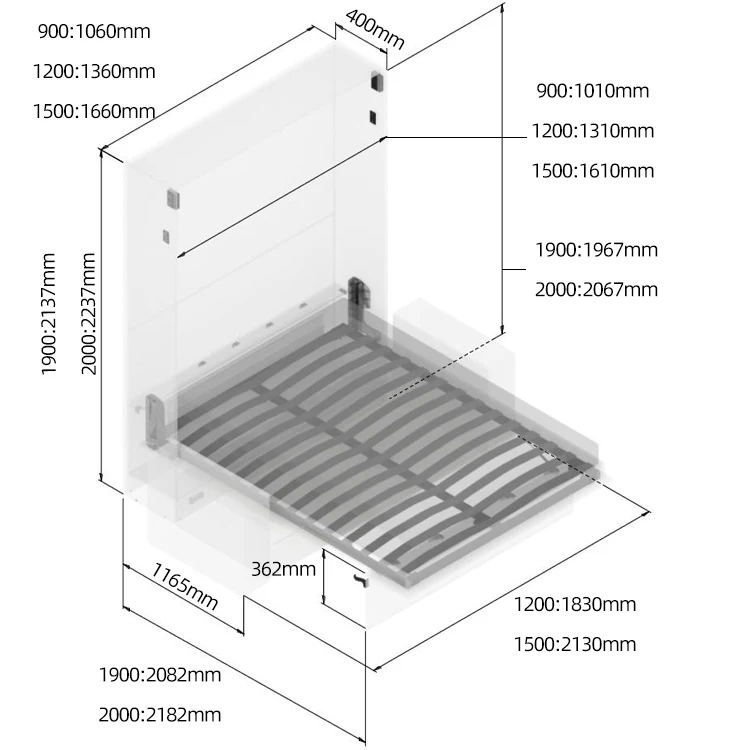 Manual Vertical Murphy Bed Hardware Kit Space Saving Hotel king Size Queen Cheap Bunk Metal Beds Frame With Sofa Connector