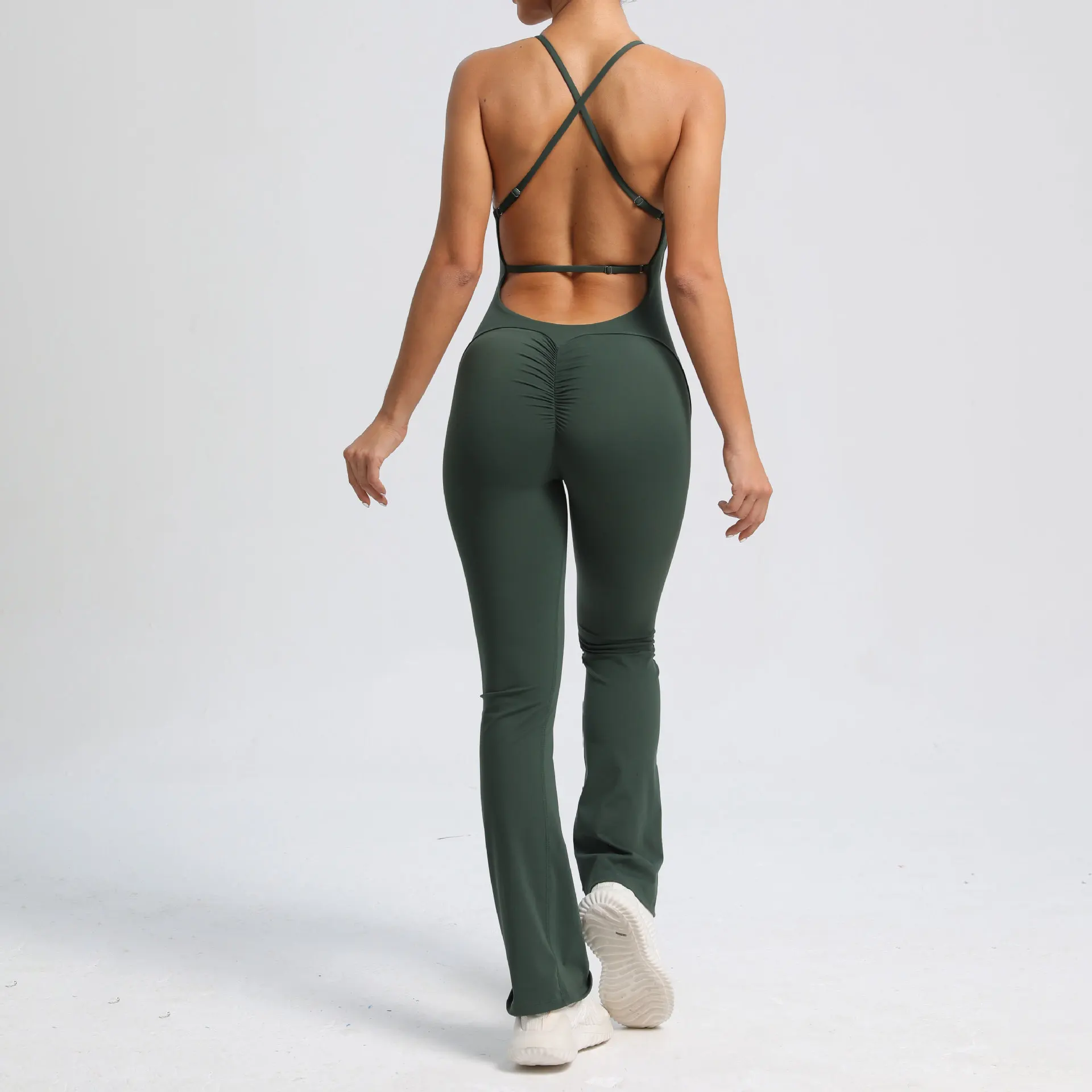 Women New High Quality Long Length Hollow Back Soft Quick Dry Scrunch Back Yoga one piece Jumpsuit Gym Fitness Sets For Adults manufacture