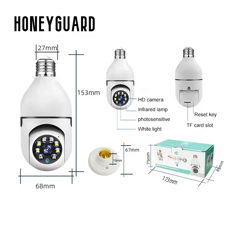 HONEYGUARD SFC003 домашняя умная Беспроводная лампочка Ip Hd 360 градусов Ptz охранная Wifi Cctv сетевая камера