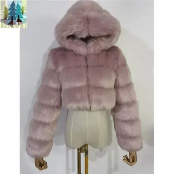2020 New Winter New Style Black Faux Fur Coat Plus Size for Lady Short Faux Fake Fur Trim for Coat Hood Winter Jacket