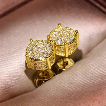 14K Yellow Gold Earring Real Natural Diamond Jewelry for Women Aretes De Mujer Wedding Silver 925 Jewelry Garnet Stud Earrings