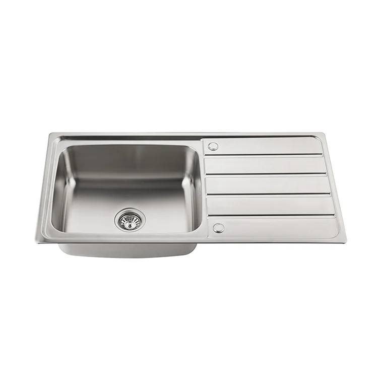 Single Bowl Rectangular Stainless Steel Kitchen Sink Counter Installation With Drainer Counter One Hole SS304 Pressed Sink Tray details