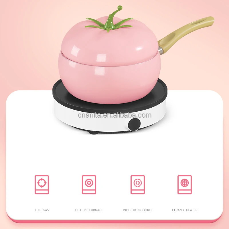 Pink Tomato-Shaped Aluminum Nonstick Cookware Set Multi-Function Kitchenware for Home Cooking Fruit Pot Included