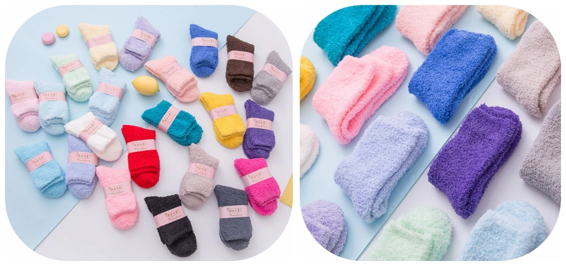 womens slipper socks solid soft winter custom logo thick crew warm cosy polyester fuzzy socks 2022
