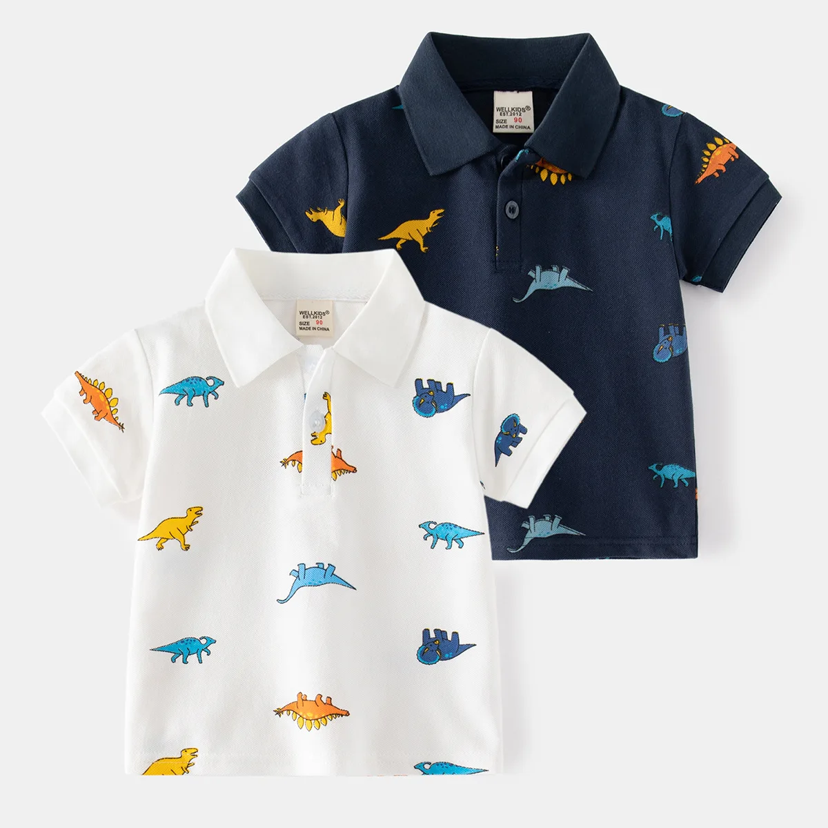 Latest Design Boutique Kids Clothing Boys Dinosaur Print Short Sleeve Polo  T Shirt for 2T -7 Years
