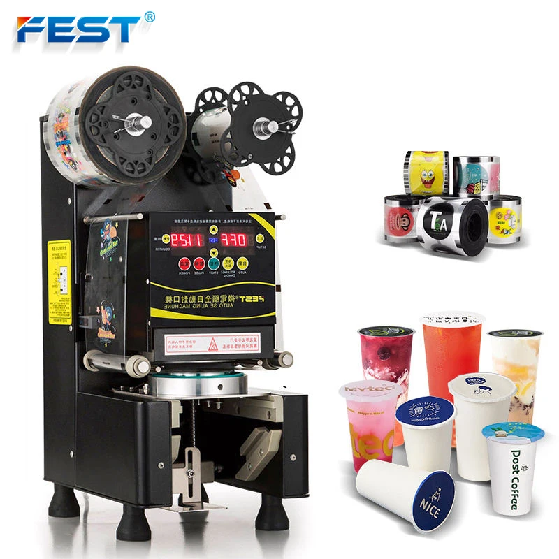 Wholesale Commercial Automatic Disposable Plastic Paper Boba Juice Bubble Tea Ice Cup Lid Sealing Machine Sealer for Cups