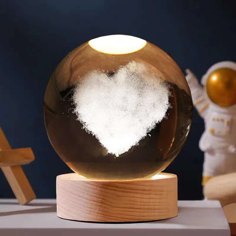 Christmas Gift 3d Galaxy Crystal Ball Wooden Base Solar System Planet ...