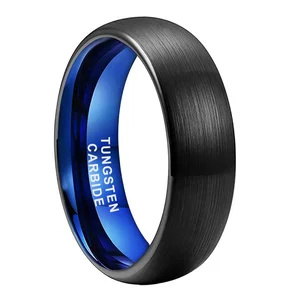 Coolstyle Jewelry 6mm Black Blue Tungsten Carbide Ring for Women Men Engagement Wedding Band Domed Brushed Finish Comfort Fit