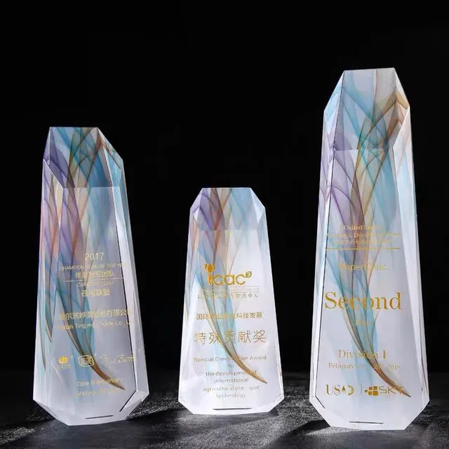 Modern Crystal Trophy Group Color Printing Creative Simple Lettering Medal Outstanding Staff Annual Awards Event Honor Award