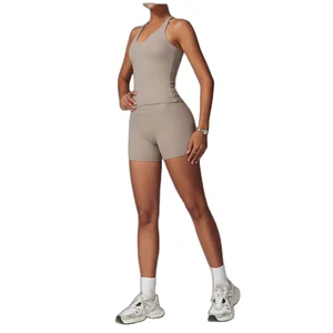 Stylish New Product Quick Dry Breathable Activewear Yoga Set Elastic Waist Solid Color Bra Leggings Shorts Fitness Seamless