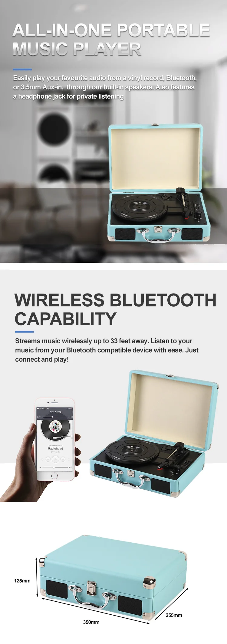 Vinyl Record Machine Retro Gramophone Antique Bt Speaker European