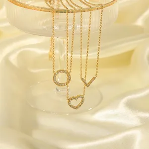 MW Women's French - Style 18K Gold - Plated Stainless Steel Heart - Shaped Diamond - Studded Light Luxury Necklace