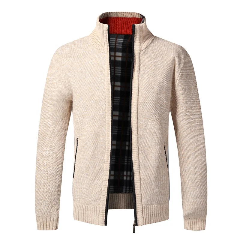 Top Quality Autumn Winter New Men's Slim Fit Stand Collar Zipper Jacket Men Solid Cotton Thick Warm Sweater_voghion.com