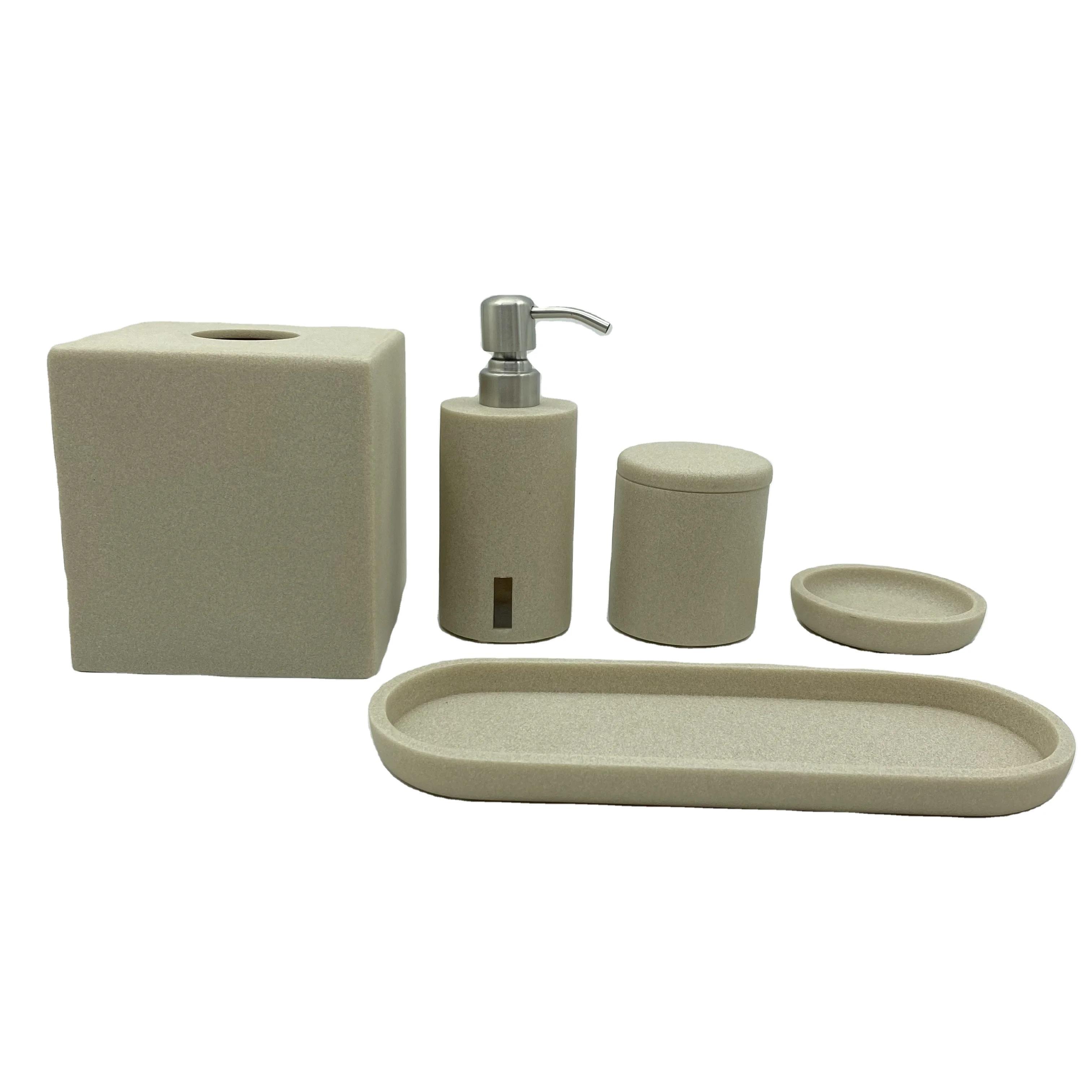 Matt Tissue Box Stone Marble Bathroom Accessories Set Serving Tray And