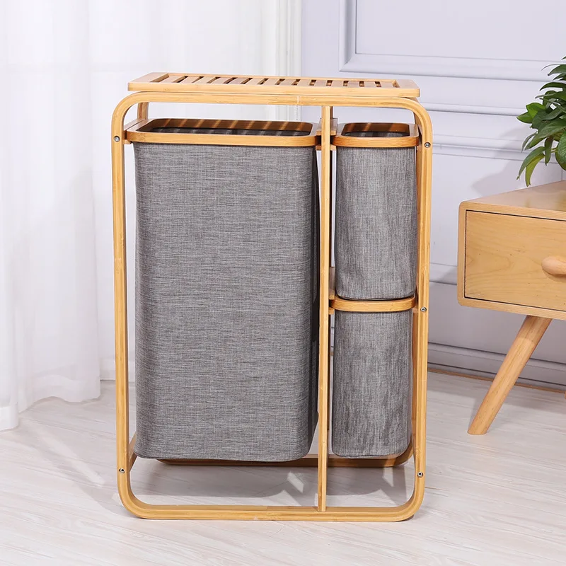Foldable Classification of Dirty Clothes Storage Baskets for Household Storage Clothes Bamboo and Wood Storage Shelf Rack