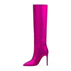 Autumn Winter Solid Color European American Pointed Toe Stiletto Long Fashion Knee-High Boots Sexy Catwalk Women's Plus Size