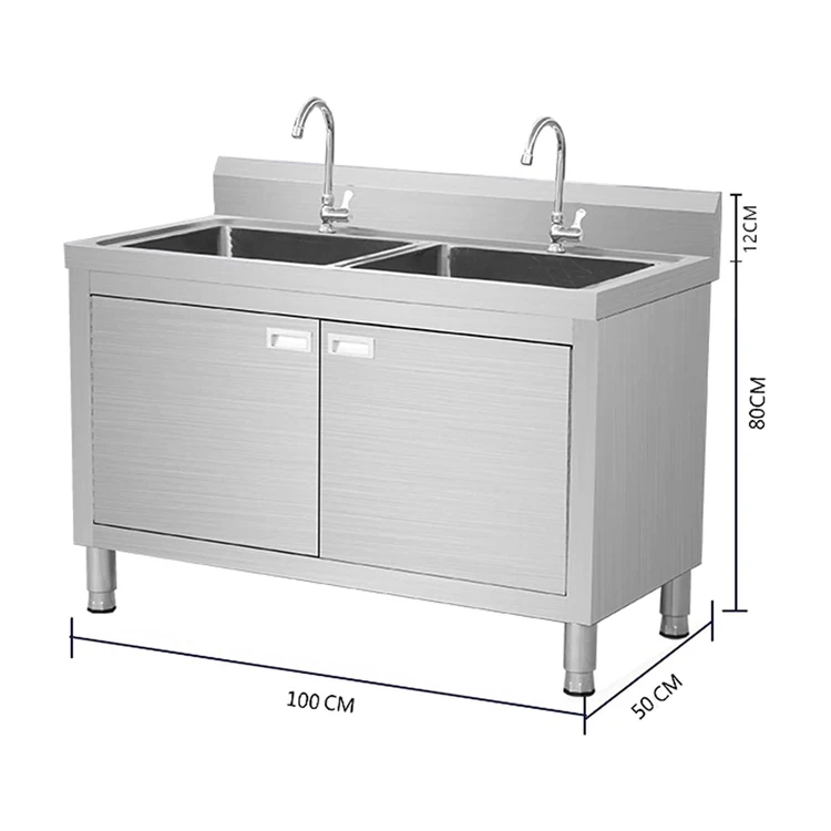 Commercial Stainless Steel Double Bowl Sink With Two Doors For