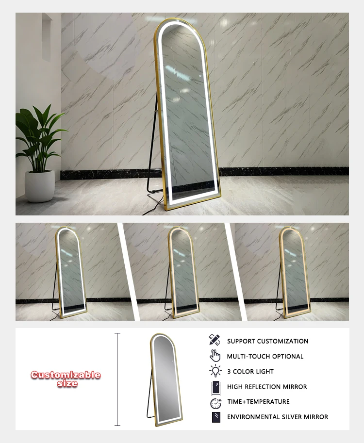 product large size led full length backlit dressing mirror standing wall mirror floor mirror with led lights-7