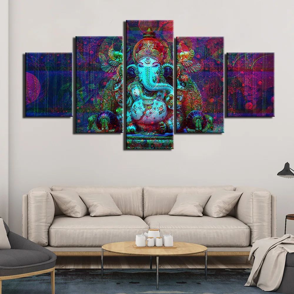 HKTPIC-UK Details about   Lord Ganesha Art 5 Panels Image for Living/Prayer Room Walls #333 