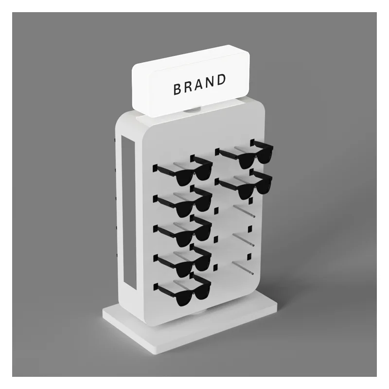 Eyeglasses Display Cabinet With Lightbox Customized Brand Square Standing Shop Sunglass Gondola Display Shelf