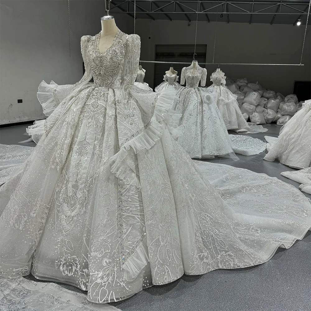 Luxury Wedding Dresses V-neck Saudi Arabia Crystal Sequined Luxury Wedding Dresses V-neck Saudi Arabia Crystal Sequined