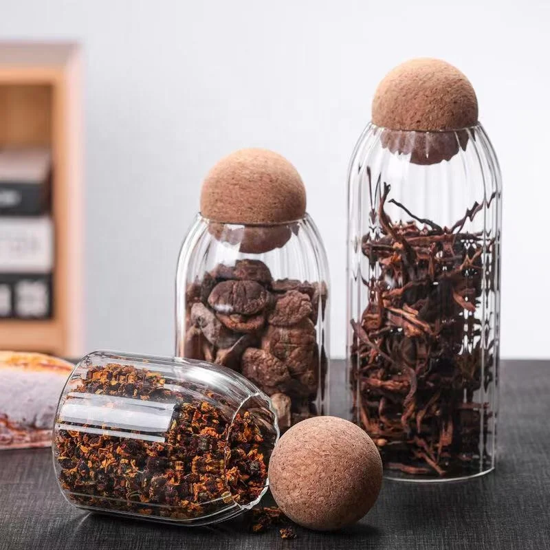 Wholesale Sealed Glass Storage Container with Ball Cork Lid Food Storage Glass Jar Heat Resistant Glass Canister for Coffee Bean