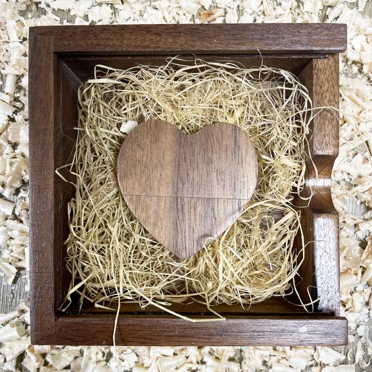 Photography Wedding Gift USB 3.0 Wooden Heart USB Flash Drive Gift Box Pen Drive 4GB 8GB 16GB 32GB 64GB Memory Stick with Logo - ANKUX.COM
