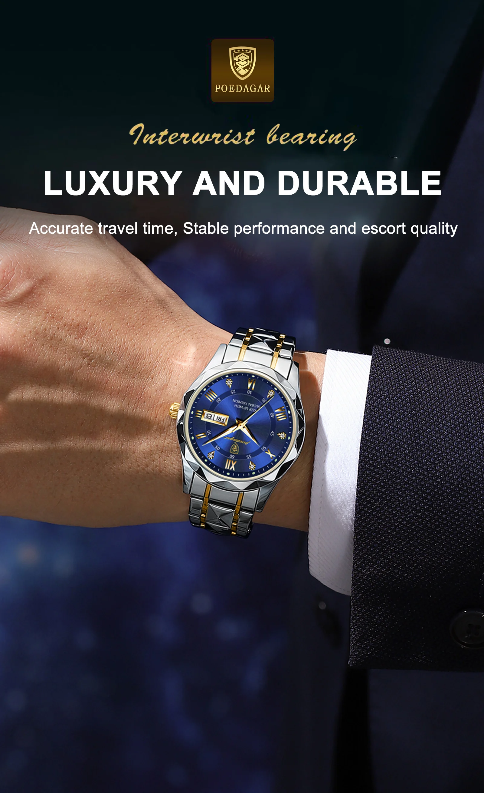 Poedagar 615 New Arrival Fashion Business Luxury Men Watch Stainless Steel Wristwatch Waterproof Luminous Quartz Watches For Men